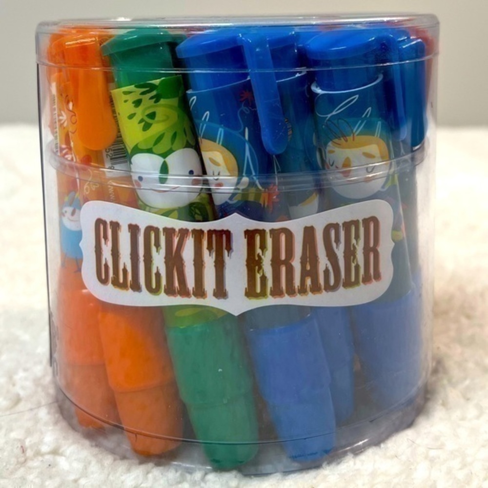 Int’l Arrivals/OOLY “Whimsy” Click It Eraser Bucket of 24 Each.